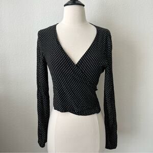 Brandy Melville black white polka dot cropped long sleeve wrap top